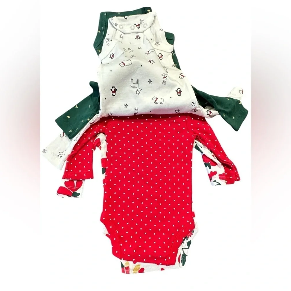 Carter’s NWT 4-Pack Christmas Bodysuits Long Sleeve Girls NB 3M